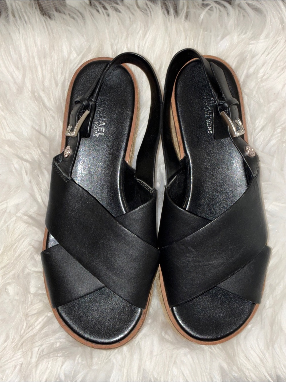 Michael Kors Black Leather Crisscross Slingback Sandals Sz 6.5 - Picture 5 of 12